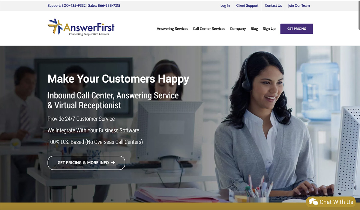 An example of our web design work - AnswerFirst's homepage