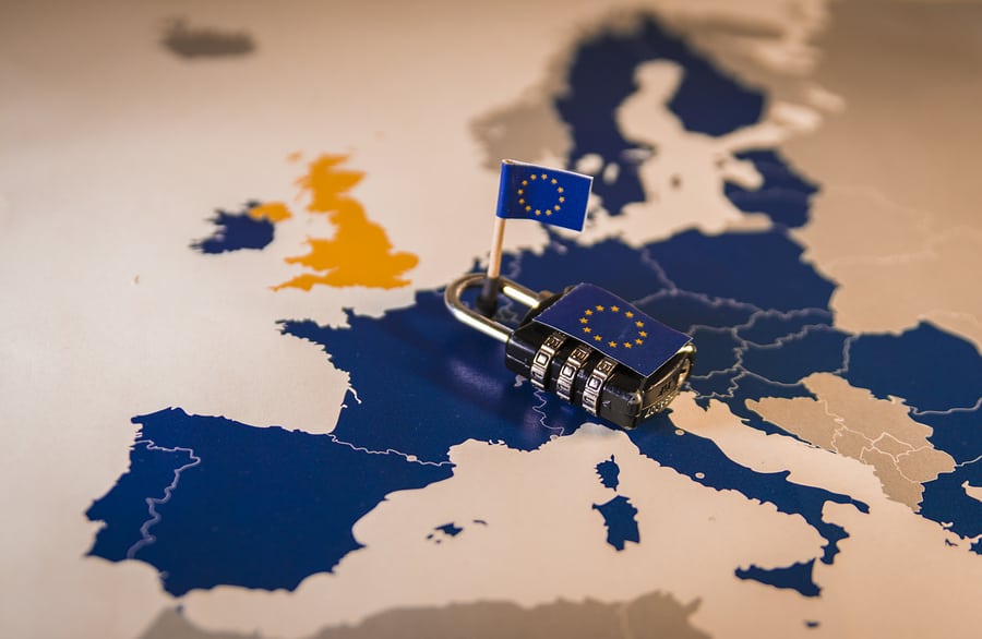 Padlock over EU map symbolizing the EU General Data Protection Regulation or GDPR. Designed to harmonize data privacy laws across Europe.