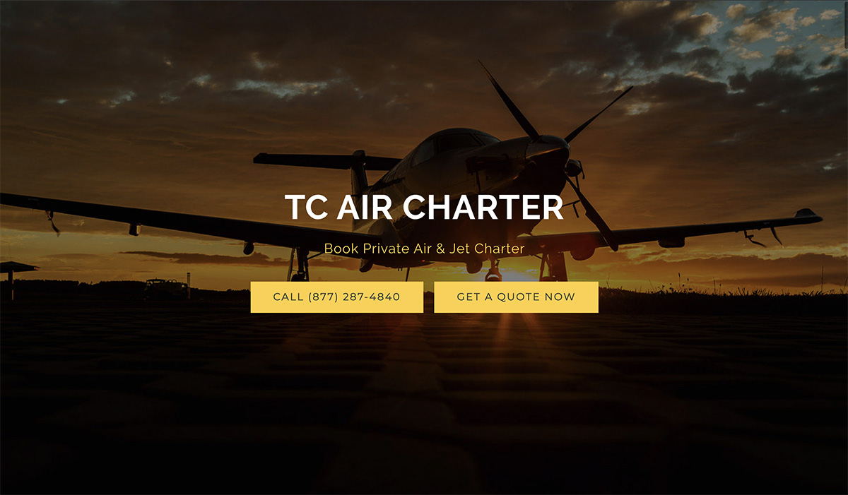 An example of our web design work - TC Air Charter's homepage.