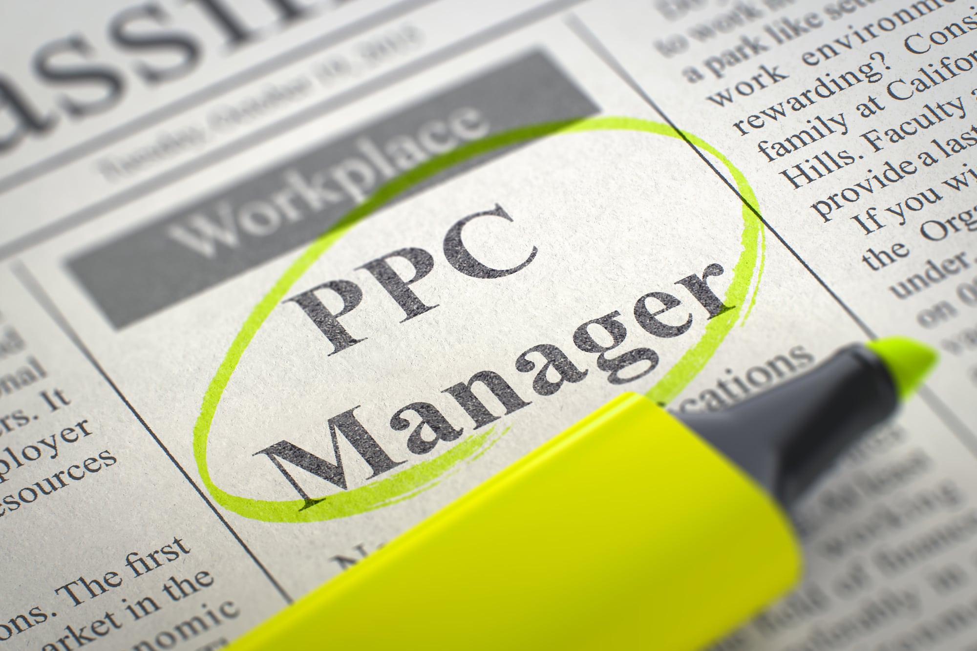 PPC Manager Employment Ad in Newspaper